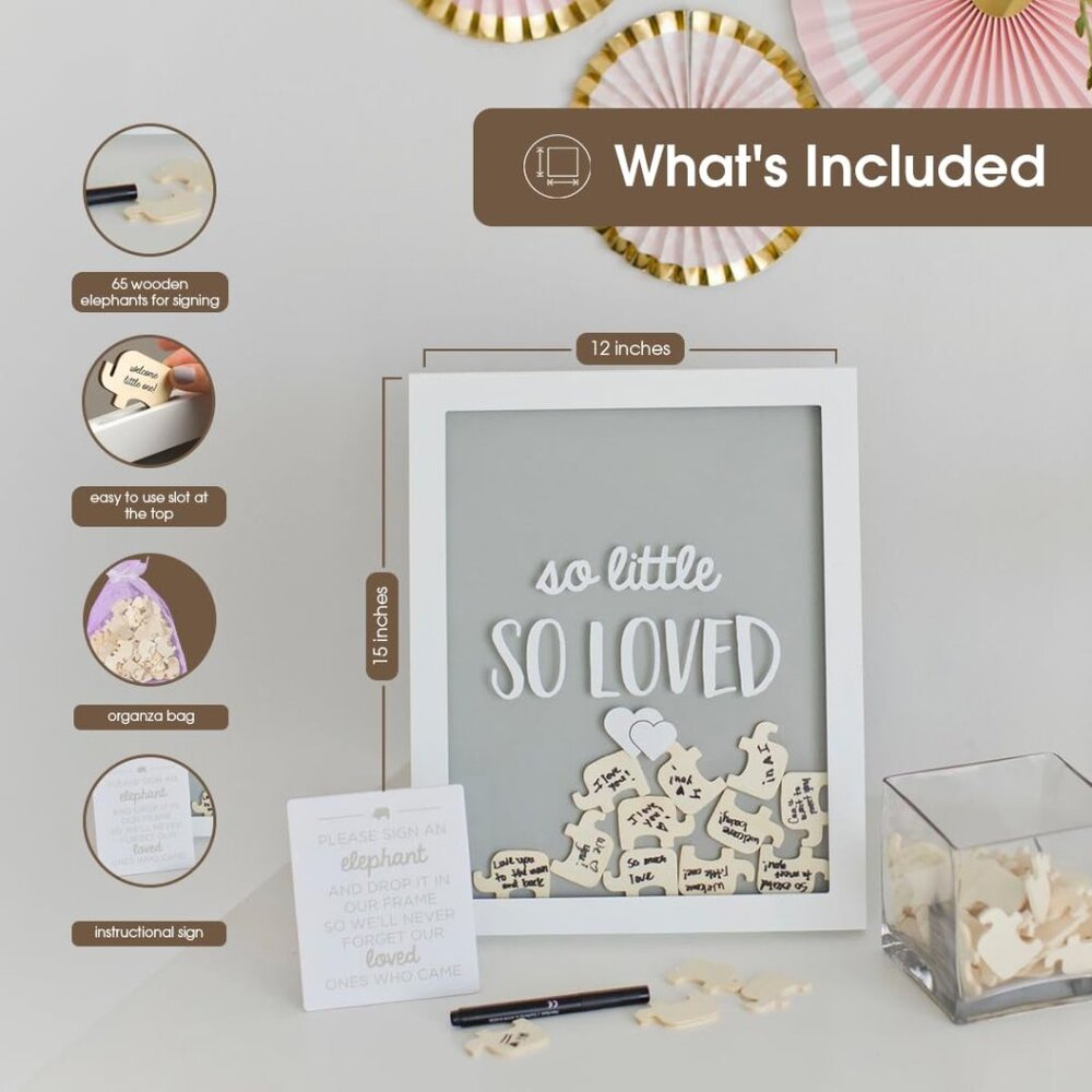 Baby Shower Guest Book Alternative Wooden Elephant Tokens Nursery Keepsake Decor